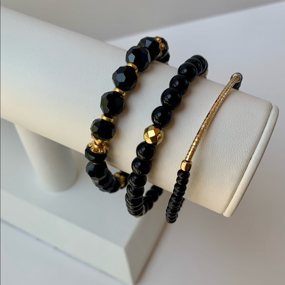 Black and Gold Bead Bracelet Set - Picture 2 of 6